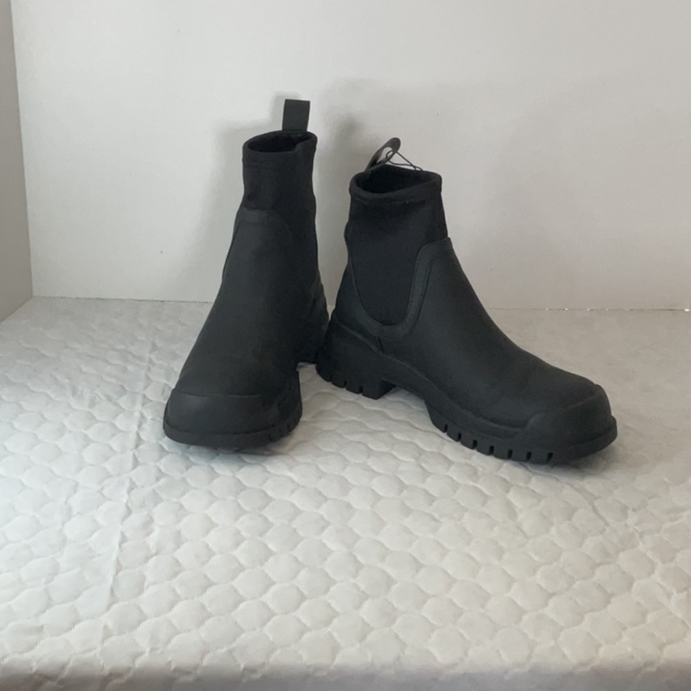 Zara Black Rubber and Nylon Ankle Boots